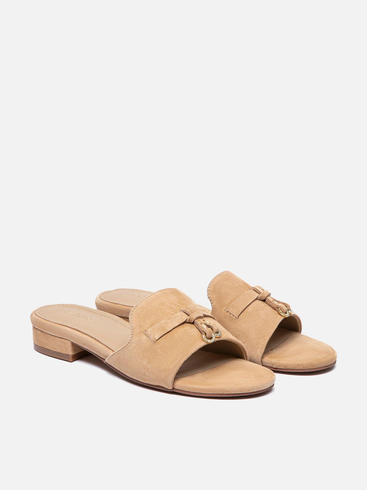 PAZZION, Phoenix Knot Detail Suede Slides, Almond