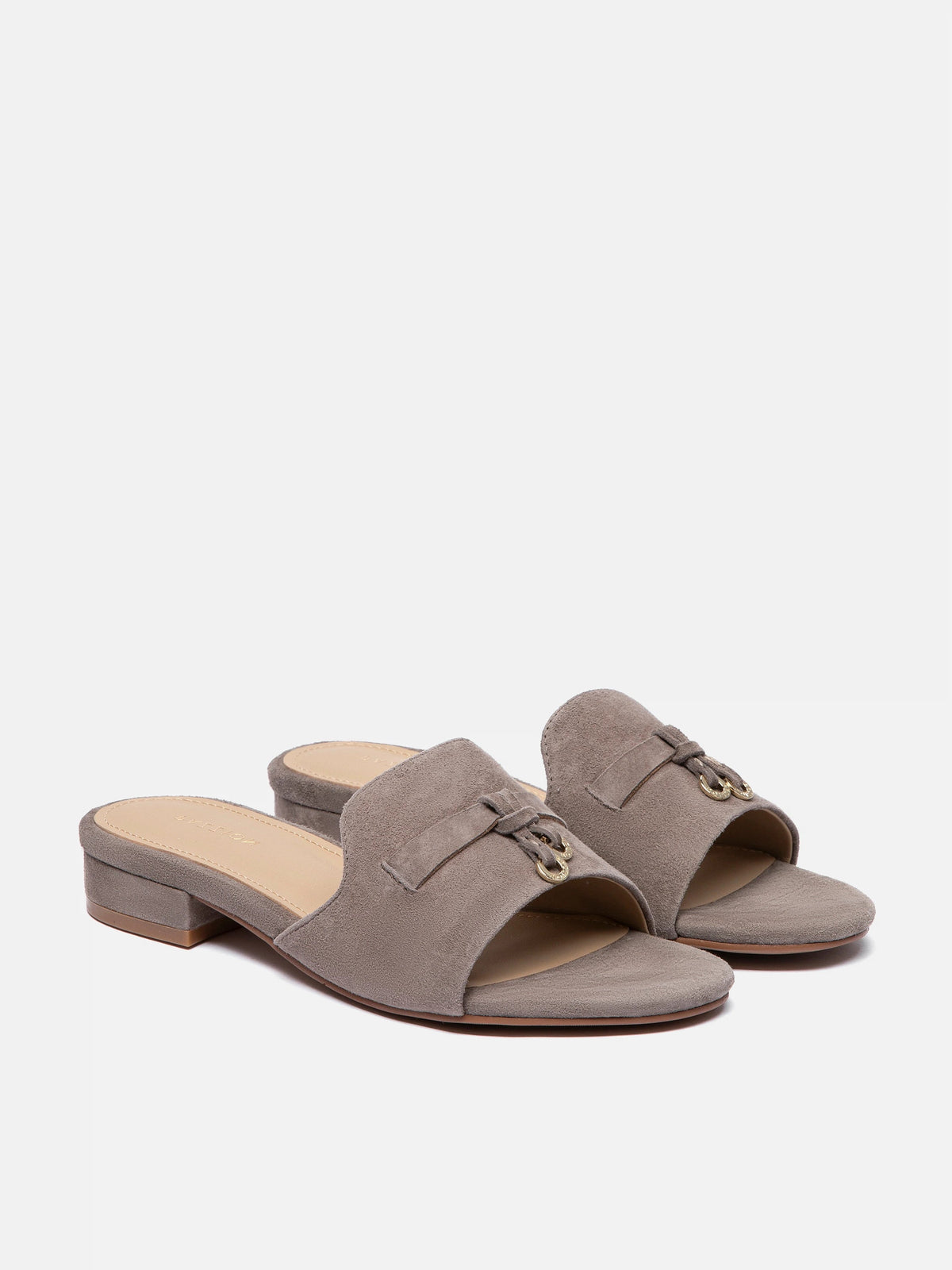 PAZZION, Phoenix Knot Detail Suede Slides, Khaki