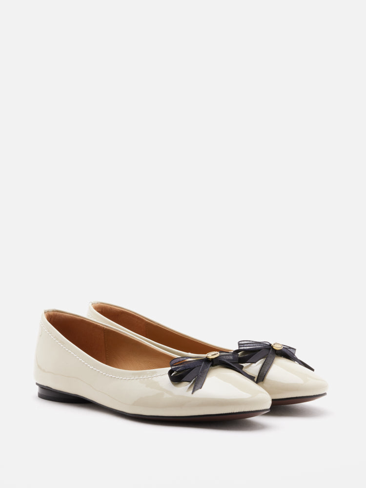 PAZZION, Pia Patent Accented Bow Flats, Beige