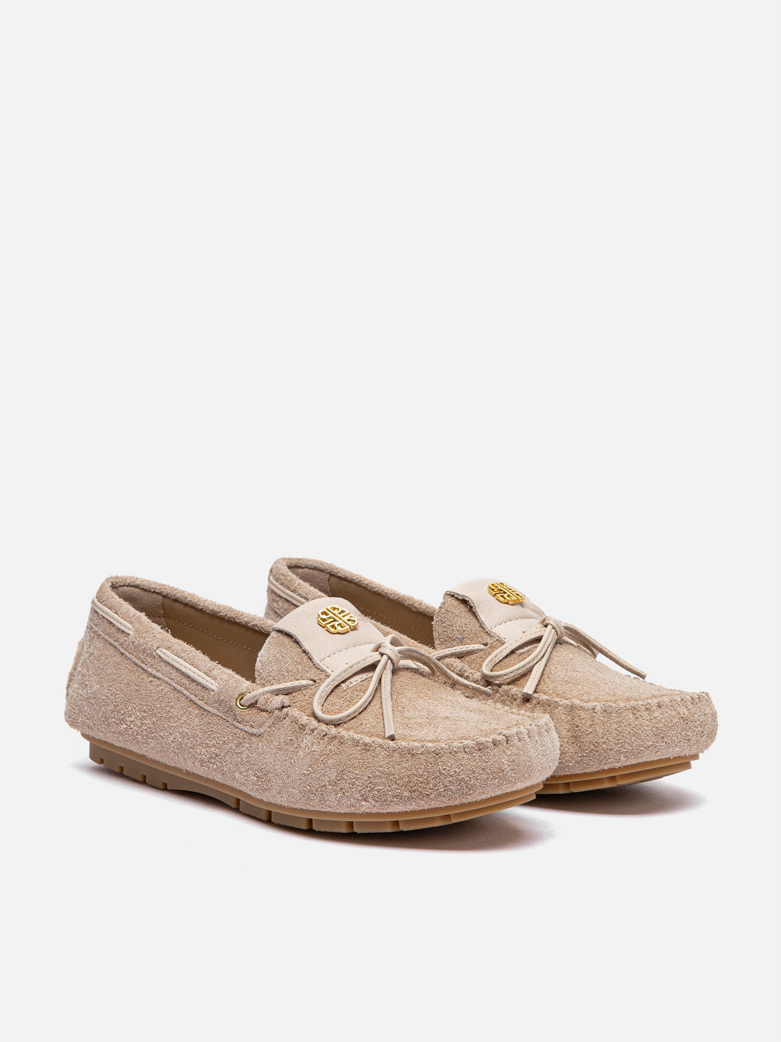 PAZZION, Querissa Bow-Tied Suede Loafers, Almond