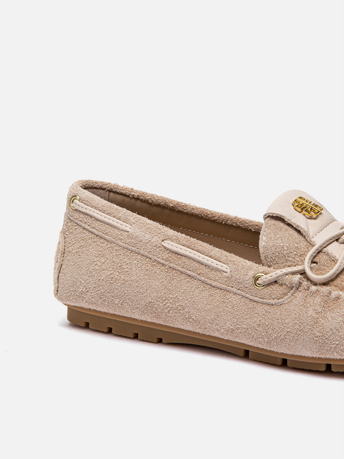 PAZZION, Querissa Bow-Tied Suede Loafers, Almond