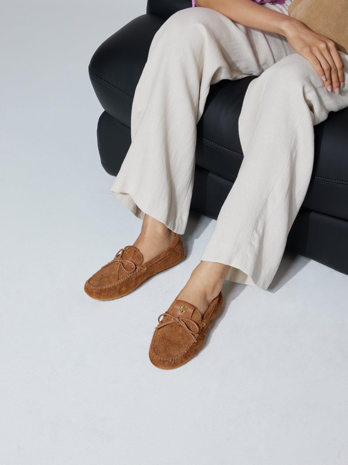 PAZZION, Querissa Bow-Tied Suede Loafers, Brown