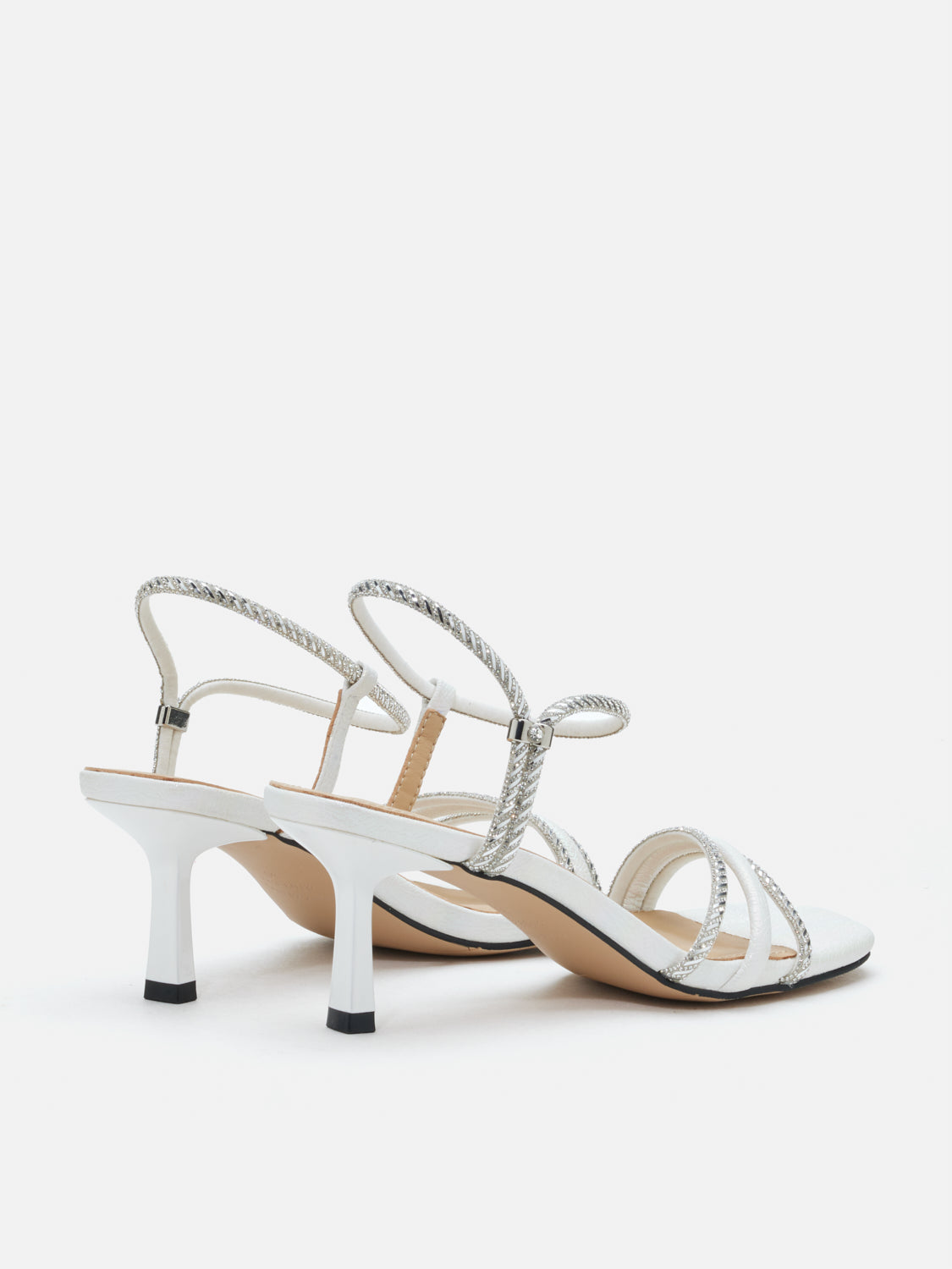 PAZZION, Quinella Crystal Embellished Sandal Heels, Beige