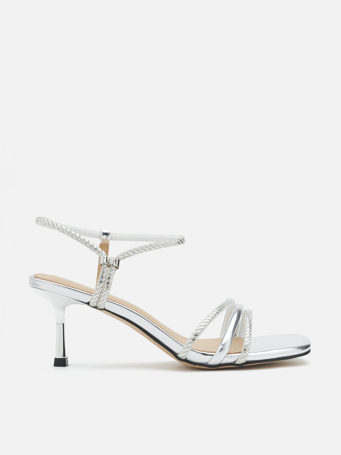 PAZZION, Quinella Crystal Embellished Sandal Heels, Silver