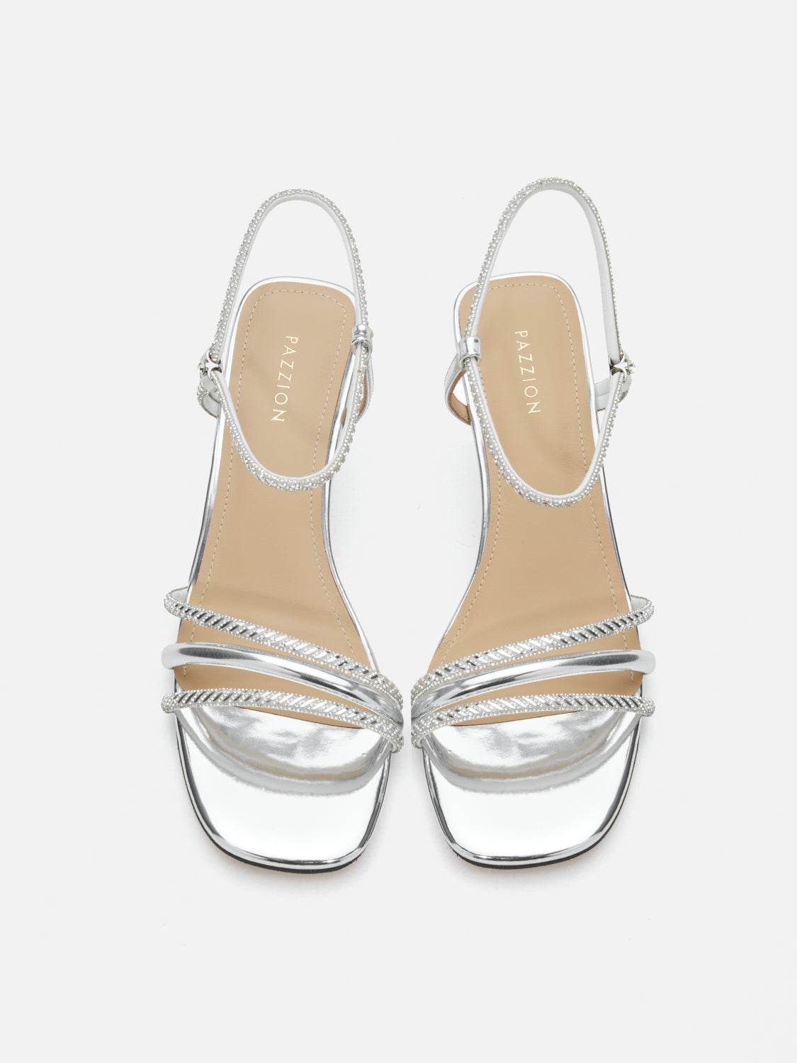 PAZZION, Quinella Crystal Embellished Sandal Heels, Silver