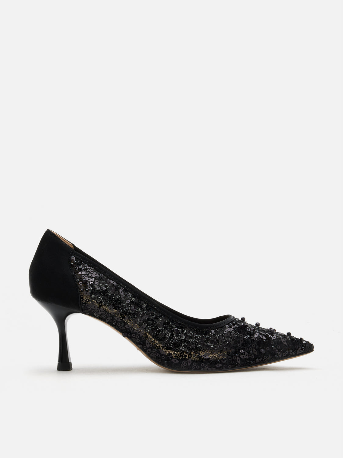 PAZZION, Raena Sequined Mesh Heels, Black