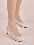 PAZZION, Raena Sequined Mesh Heels, White