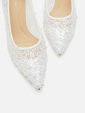 PAZZION, Raena Sequined Mesh Heels, White