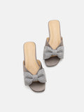 PAZZION, Raina Crystal Embellished Bow Slide Sandals, Grey