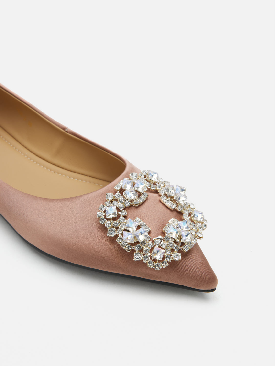 PAZZION, Ramona Diamante Pointed Toe Silk Flats - Champagne, Champagne