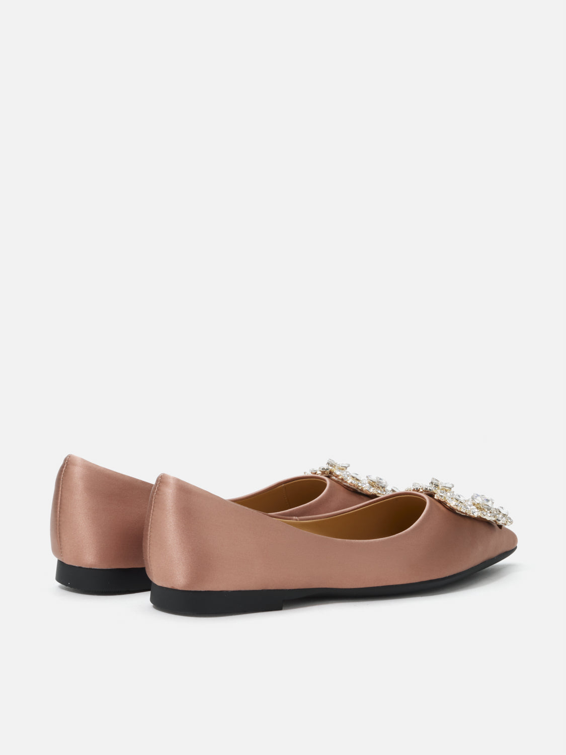 PAZZION, Ramona Diamante Pointed Toe Silk Flats - Champagne, Champagne