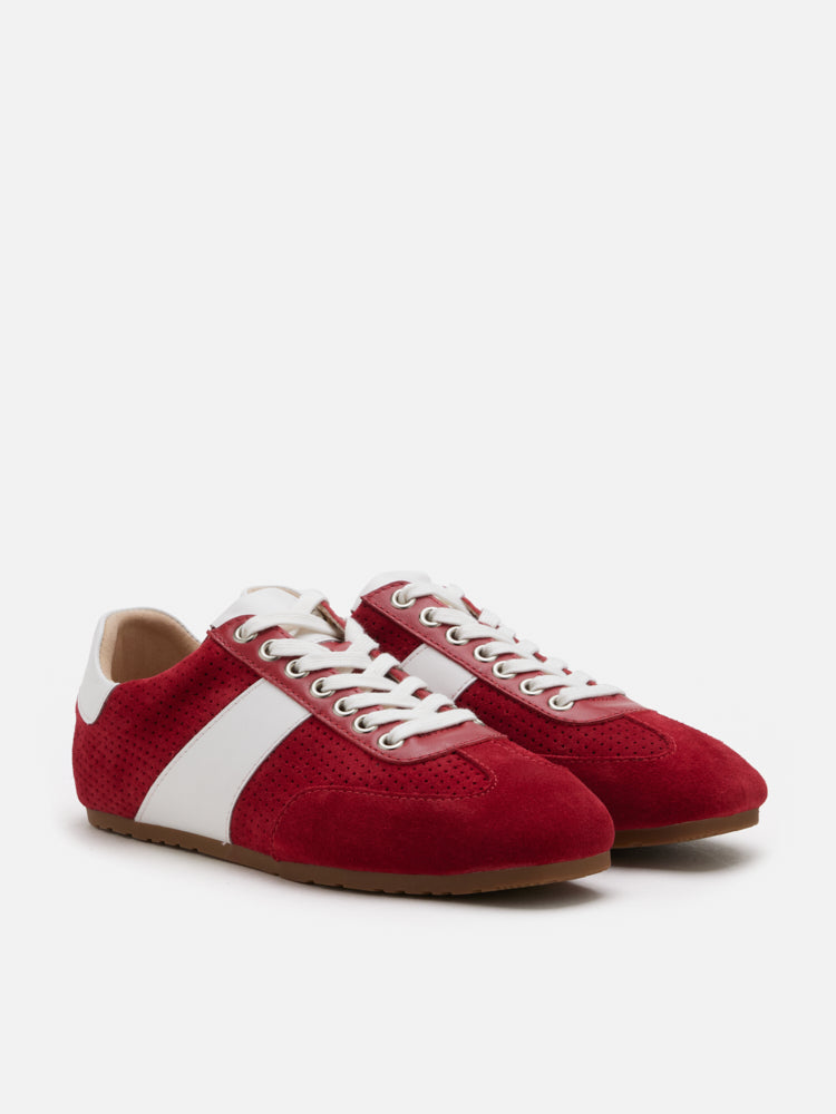 PAZZION, Renoir Suede Color Blocked Sneakers, Red