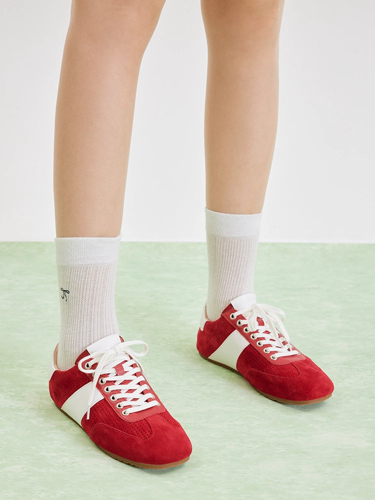 PAZZION, Renoir Suede Color Blocked Sneakers, Red