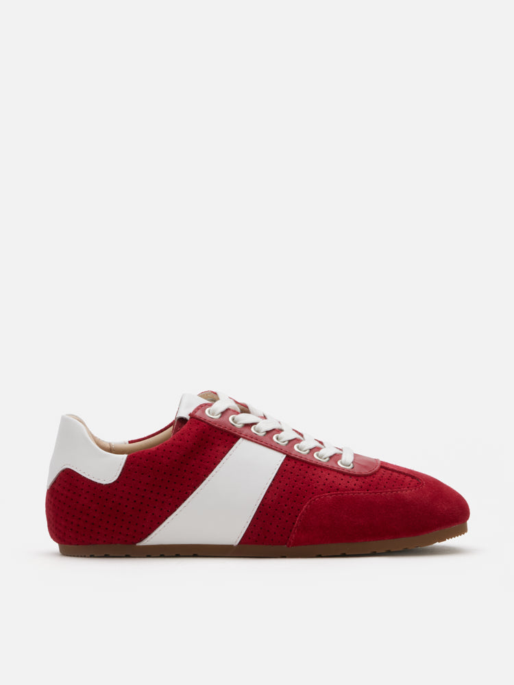 PAZZION, Renoir Suede Color Blocked Sneakers, Red