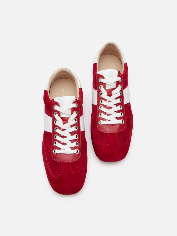 PAZZION, Renoir Suede Color Blocked Sneakers, Red