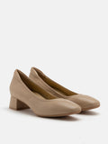 PAZZION, Rissa Rounded Low Block Heels, Almond