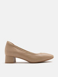 PAZZION, Rissa Rounded Low Block Heels, Almond