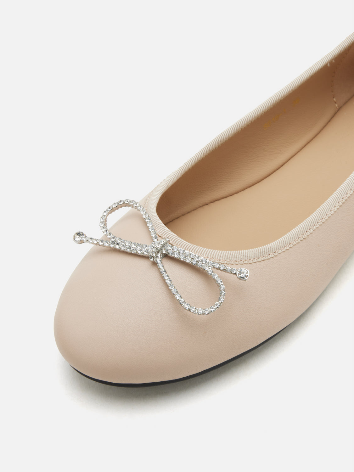 PAZZION, Rivelia Crystal Bow Leather Flats, Almond