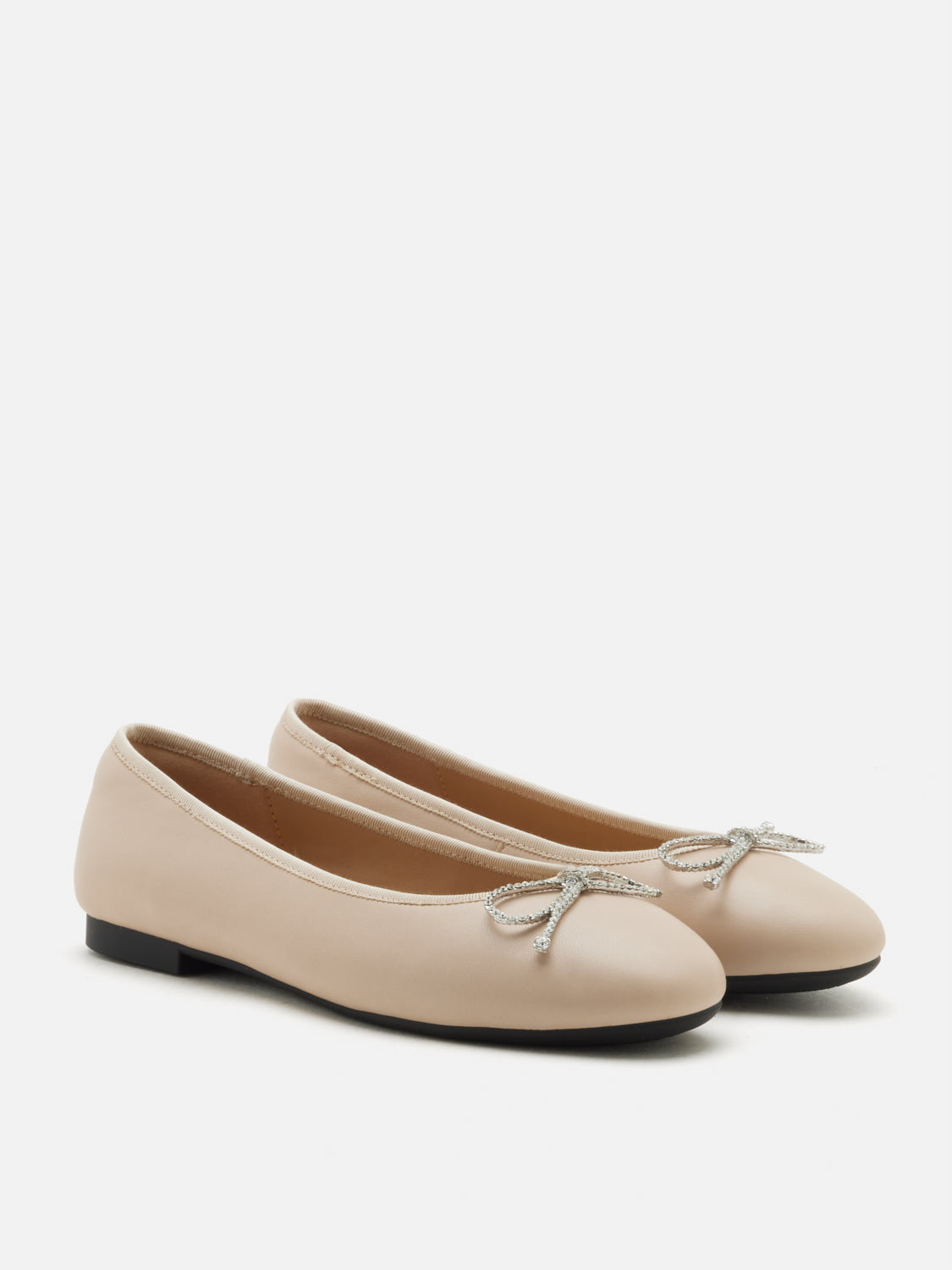 PAZZION, Rivelia Crystal Bow Leather Flats, Almond