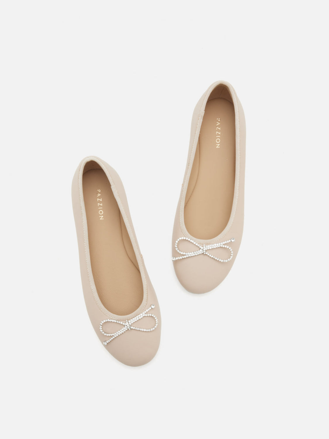 PAZZION, Rivelia Crystal Bow Leather Flats, Almond