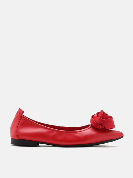 Red leather 2025 pointed toe flats