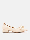 PAZZION, Rue Pointed Bow Wrapped Gold Link Heel, White