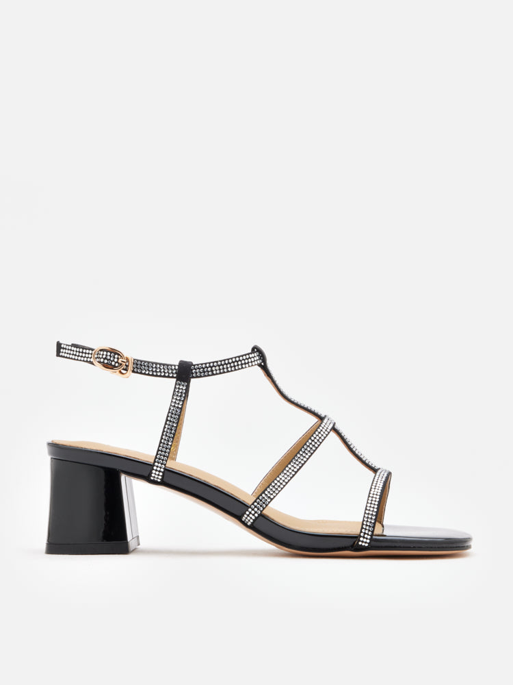PAZZION, Rumi Crystal Embellished Strappy Sandal Heels, Black
