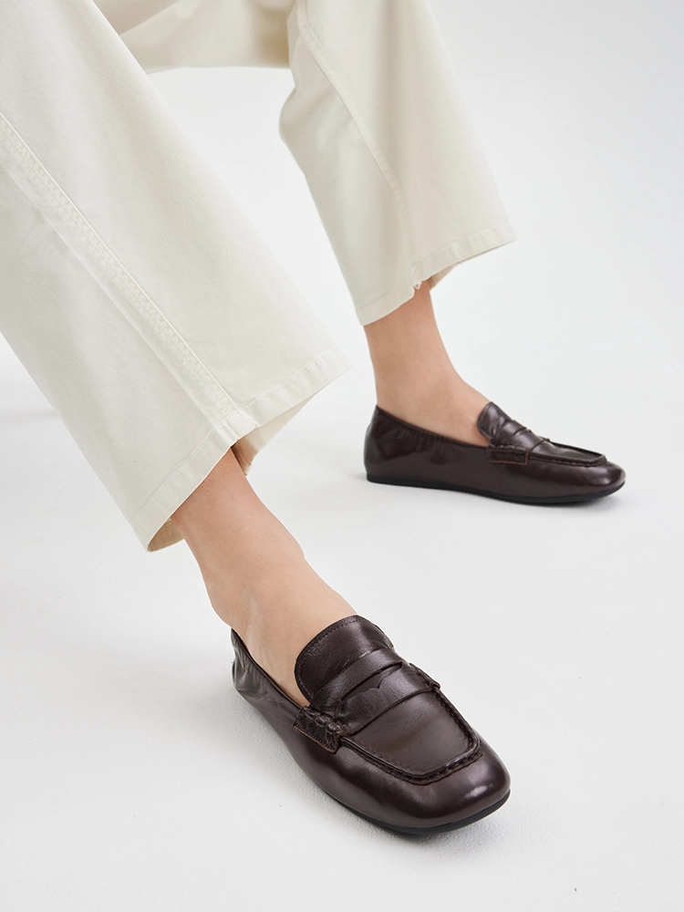 PAZZION, Rylianne Leather Penny Loafers, Darkbrown