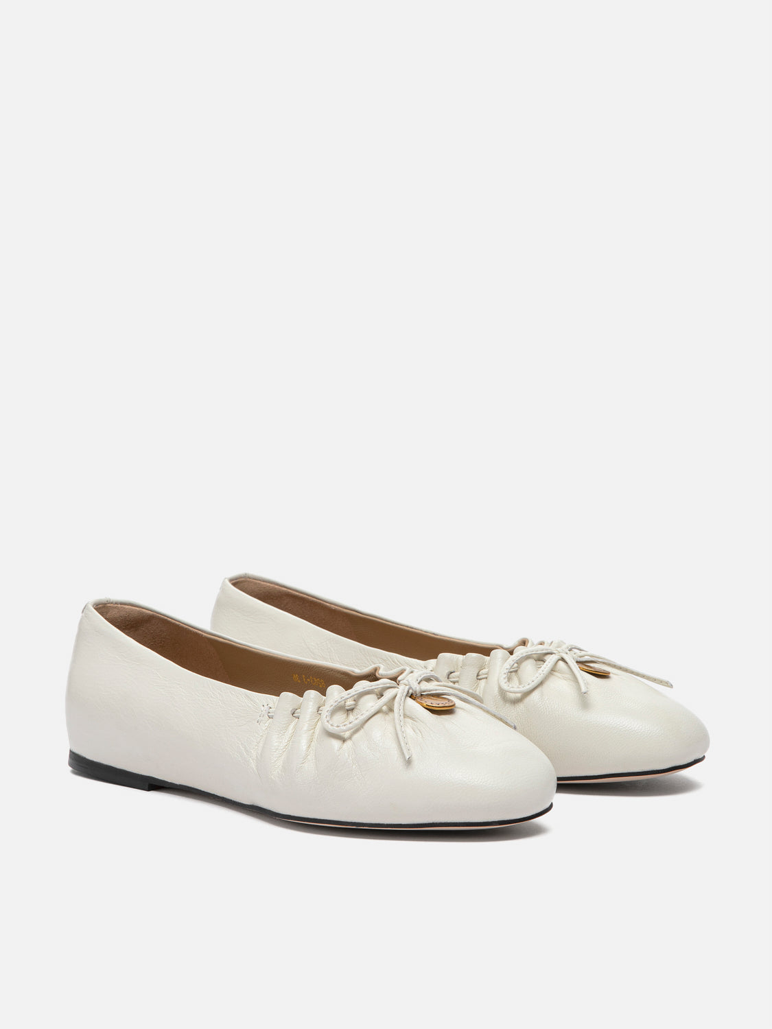 PAZZION, Sabrina Bow Ruched Leather Flats - Beige, Beige