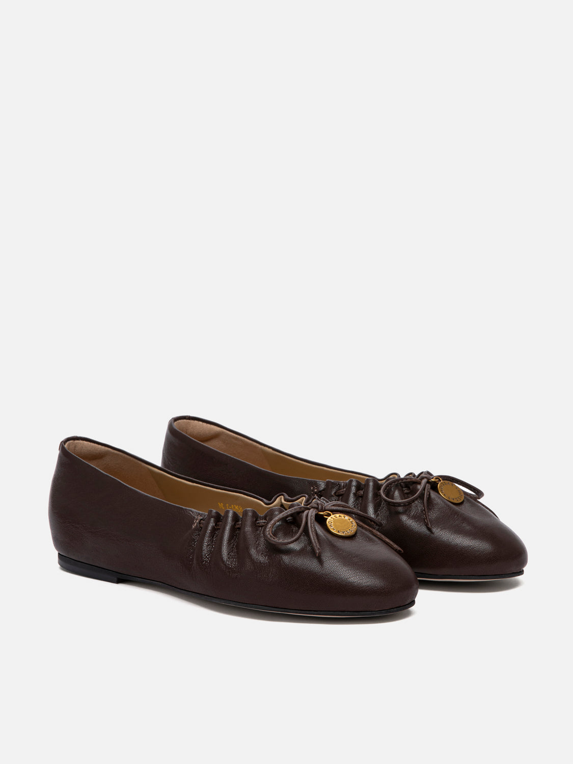 PAZZION, Sabrina Bow Ruched Leather Flats - Dark Brown, Brown