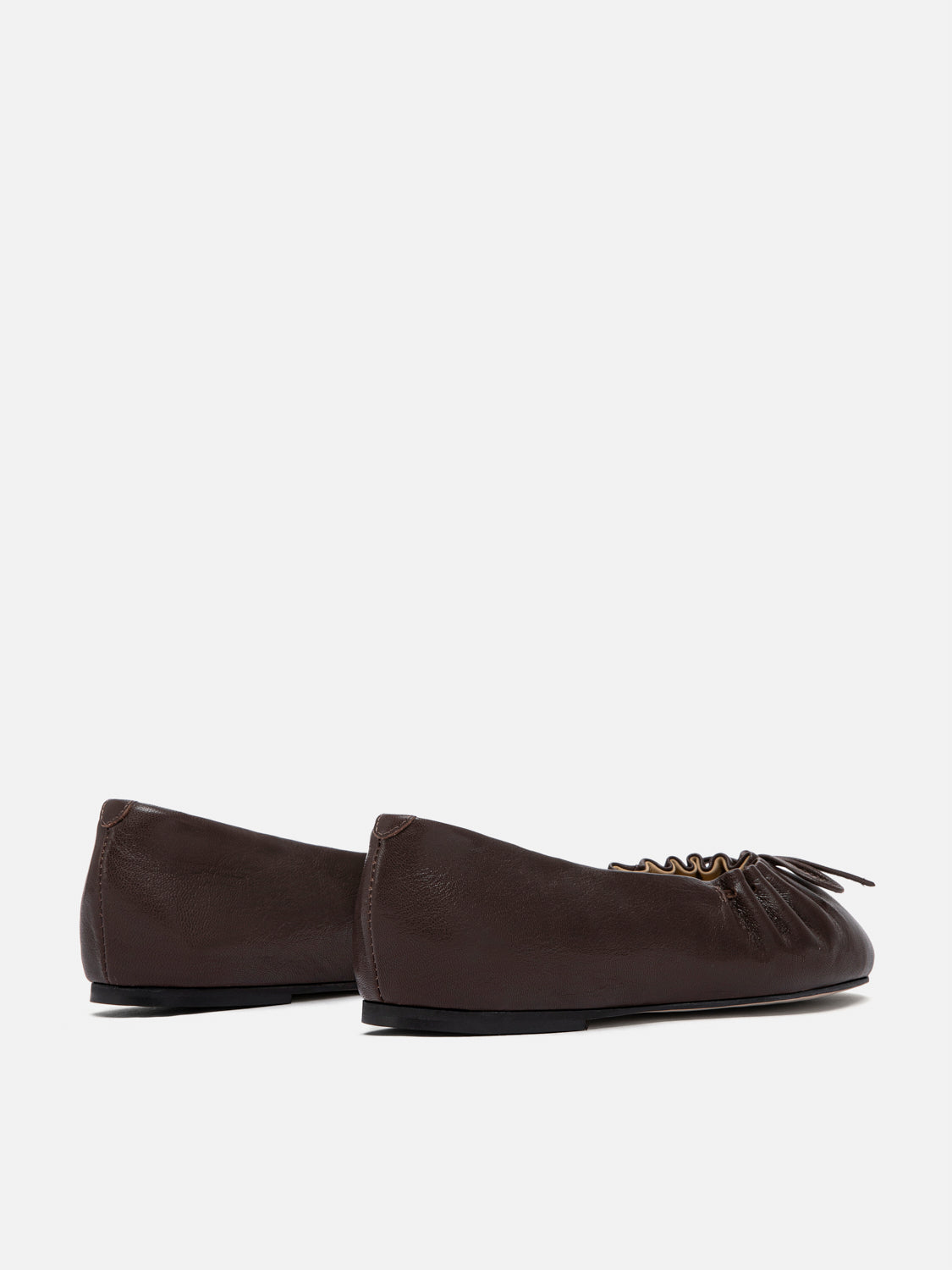 PAZZION, Sabrina Bow Ruched Leather Flats - Dark Brown, Brown