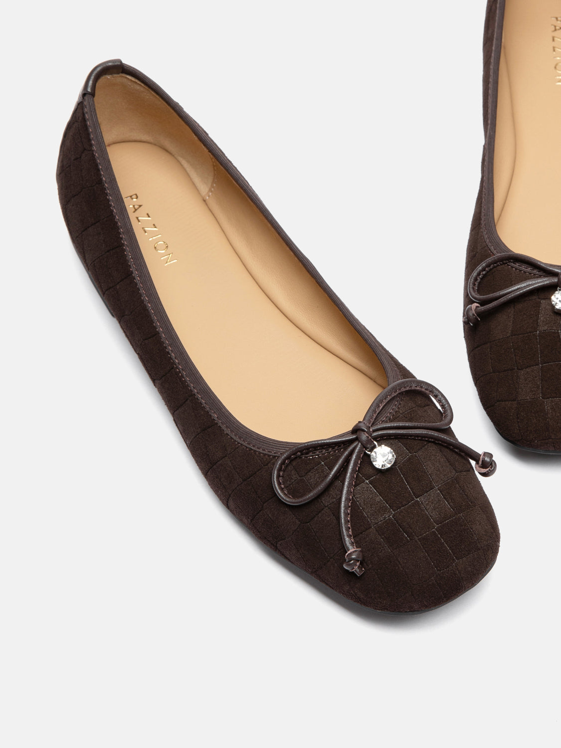 PAZZION, Salma Bow Suede Ballet Flats, Darkbrown