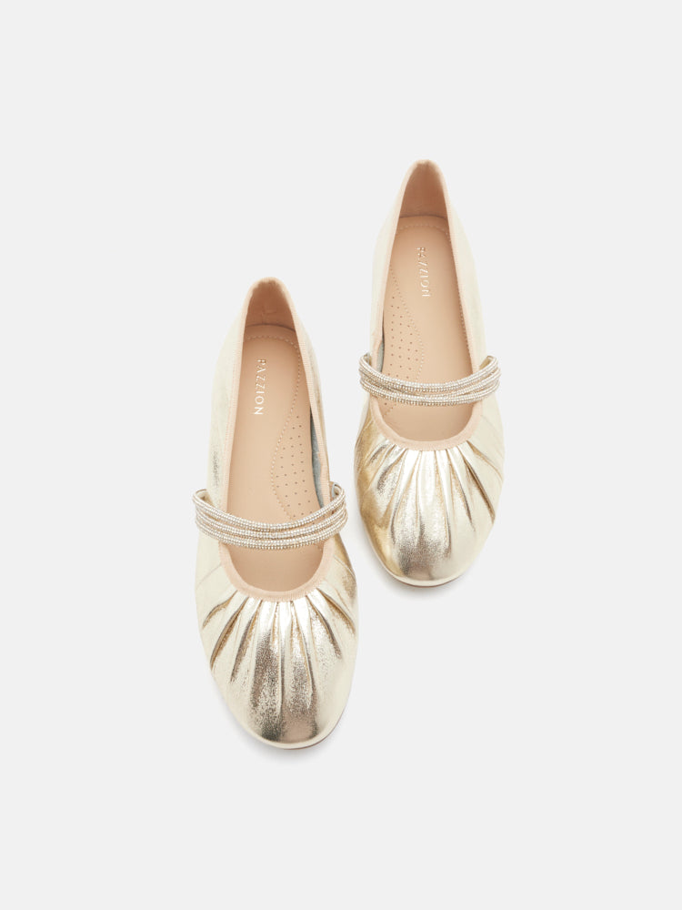 PAZZION, Sarto Crystal Embellished Strapped Mary Janes, Gold