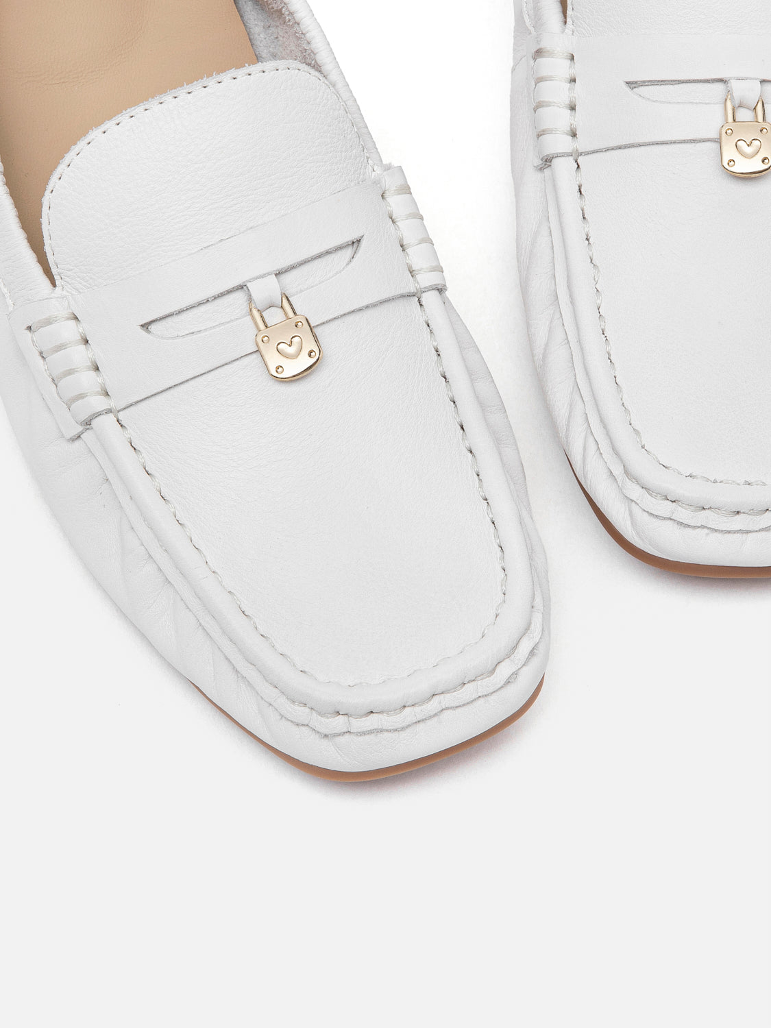 PAZZION, Sasha Lock Leather Moccasins, Beige