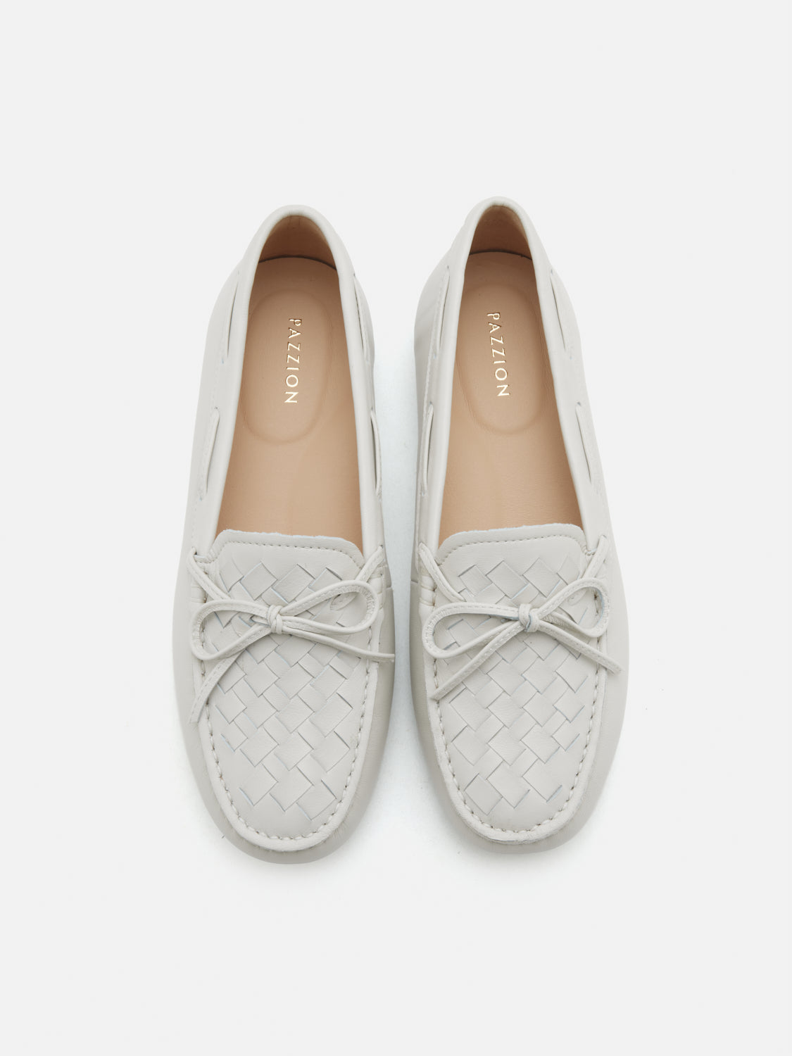 PAZZION, Savannah Woven Bow Leather Moccasins, Beige