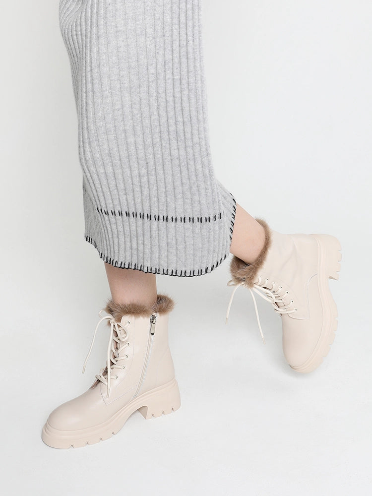 PAZZION, Scarlett Fur Boots, Beige