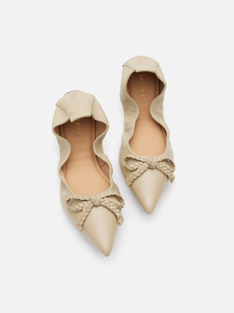 PAZZION, Serena Braided Bow Foldable Flats, Khaki
