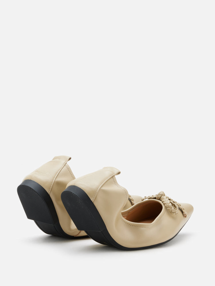 PAZZION, Serena Braided Bow Foldable Flats, Khaki