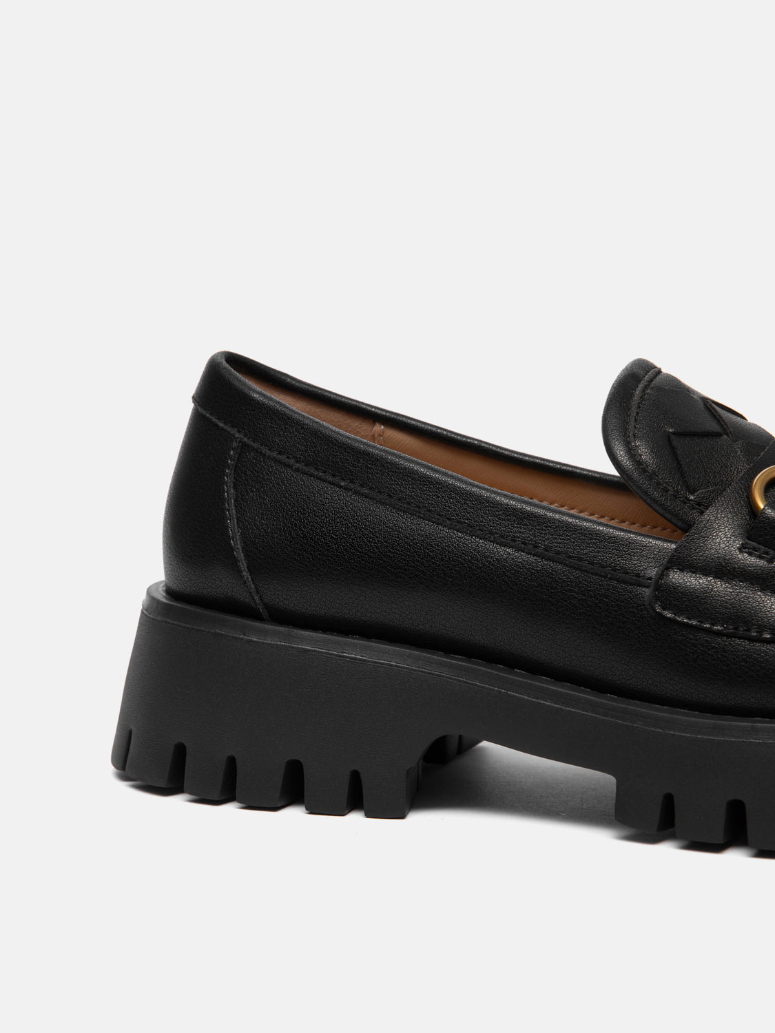 PAZZION, Serivelle Woven Buckle Leather Platform Loafers, Black