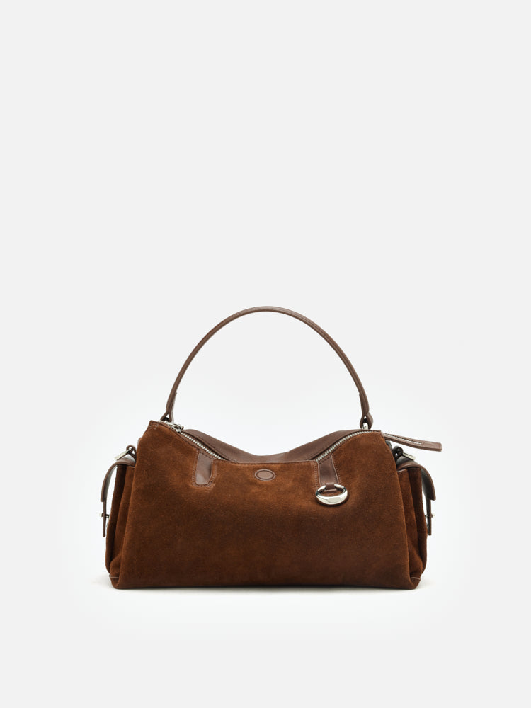 PAZZION, Sevila Suede Leather Satchel, Brown