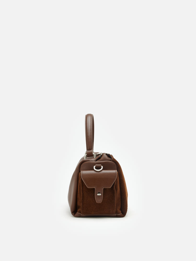 PAZZION, Sevila Suede Leather Satchel, Brown