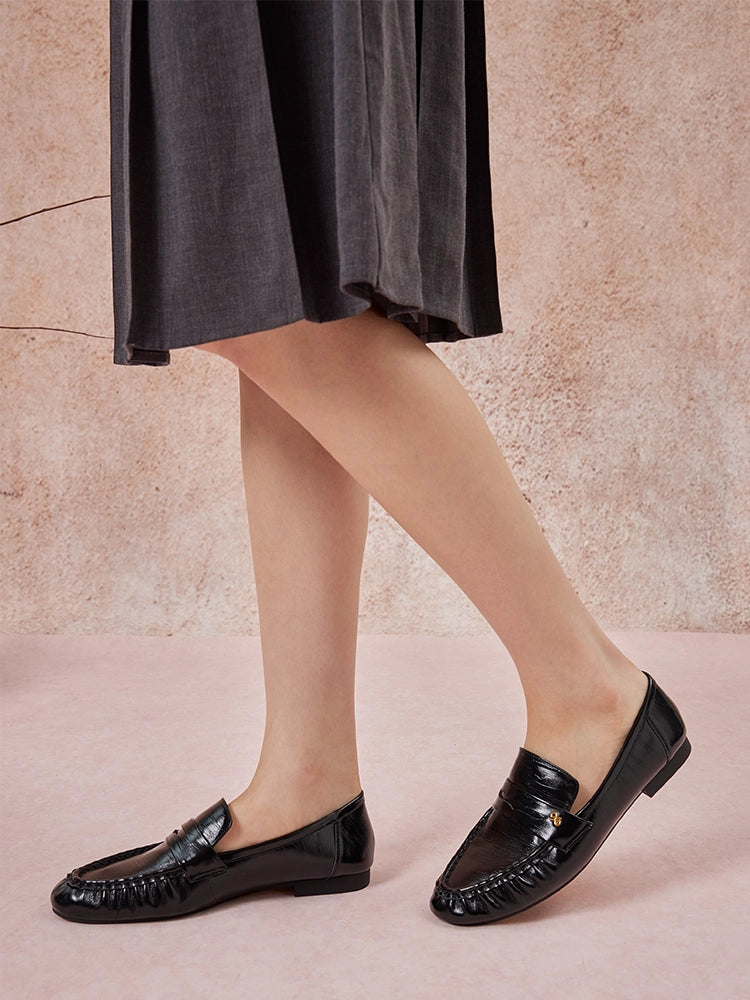 PAZZION, Silvia Accented Penny Loafers, Black