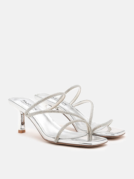 Stacey Strappy Silver Sparkly Open Toe Heels – PAZZION