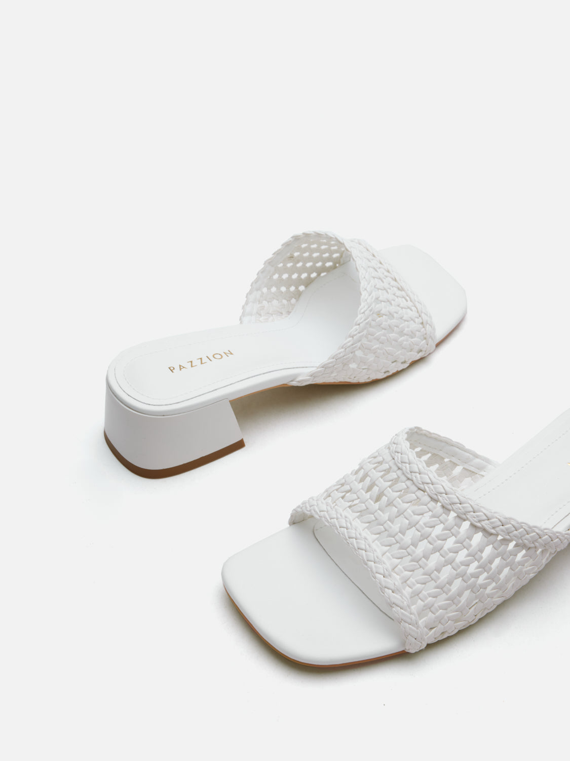 PAZZION, Taylor Woven Braided Mule Heels, White