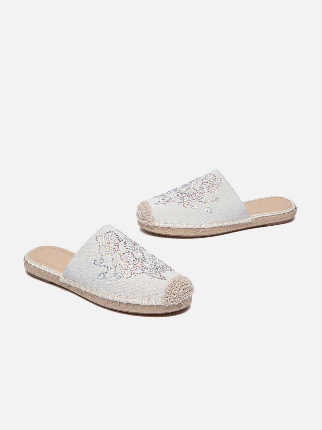 PAZZION, Thailyvn Crystal Embellished Flyknit Mules, Beige