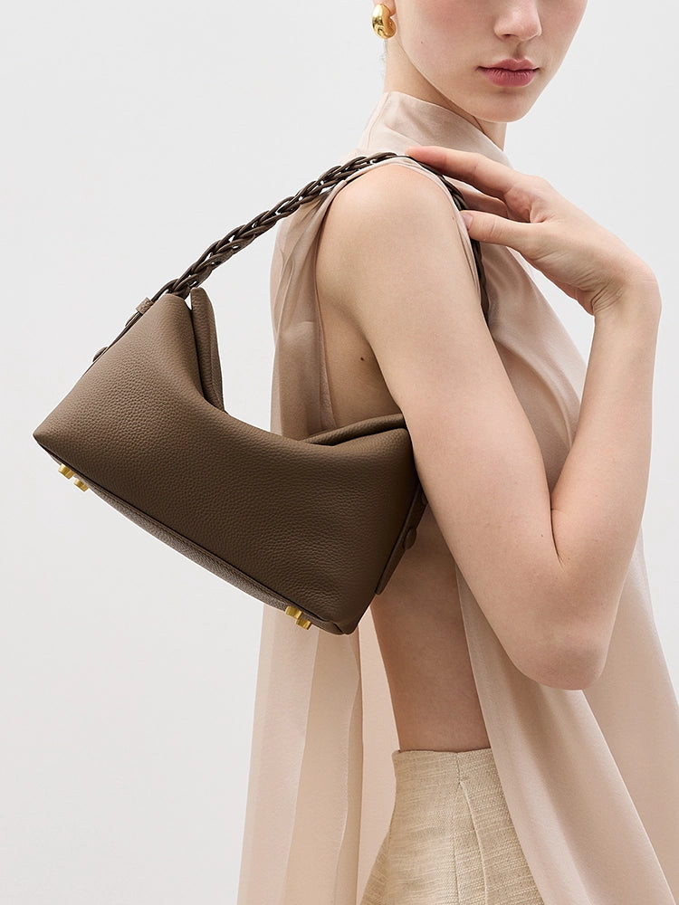 PAZZION, Thanee Slouchy Chained Leather Shoulder Bag, Brown