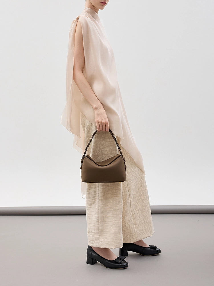 PAZZION, Thanee Slouchy Chained Leather Shoulder Bag, Brown