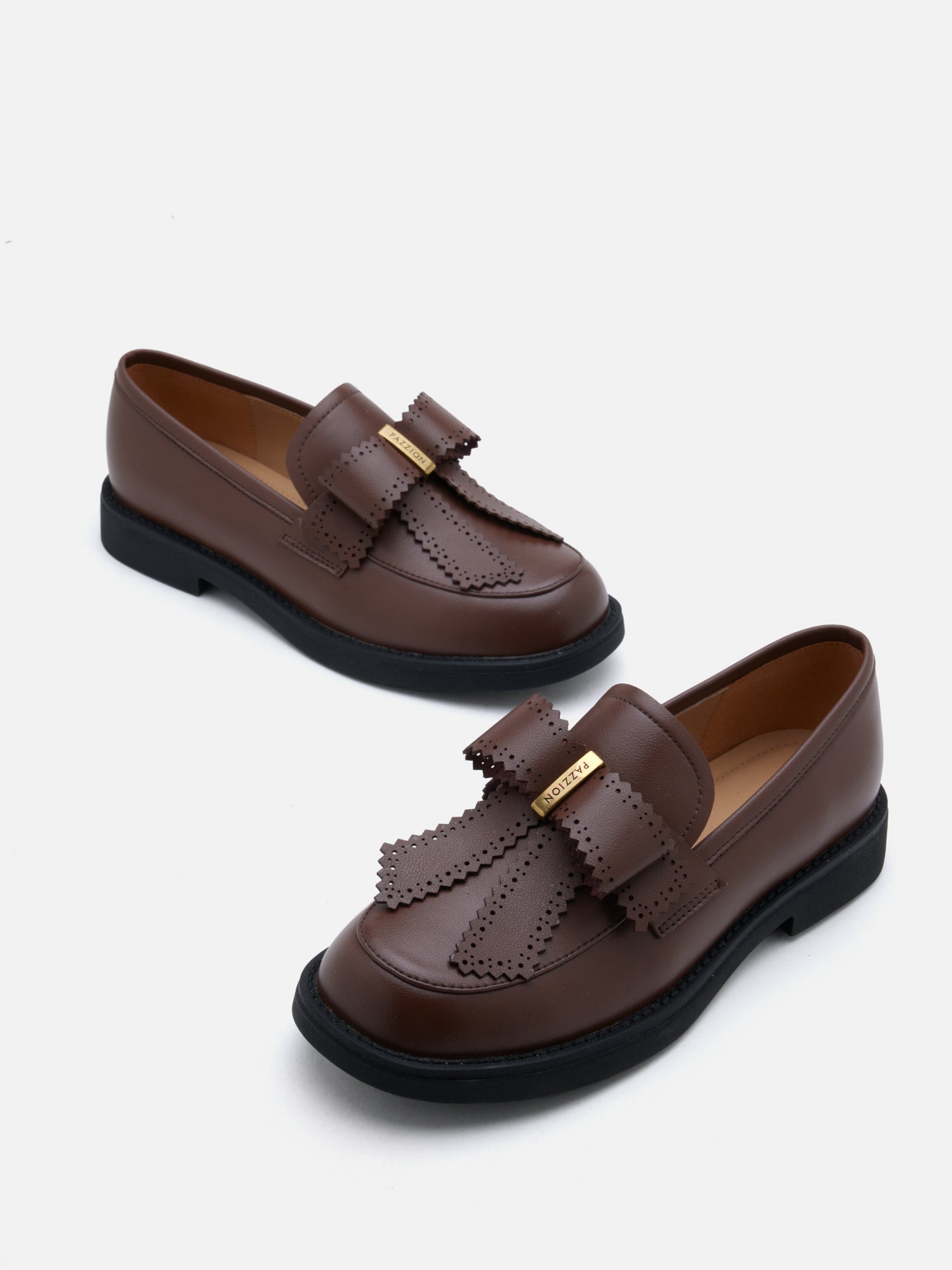 PAZZION, Thea Brogue Bow Loafers, Brown