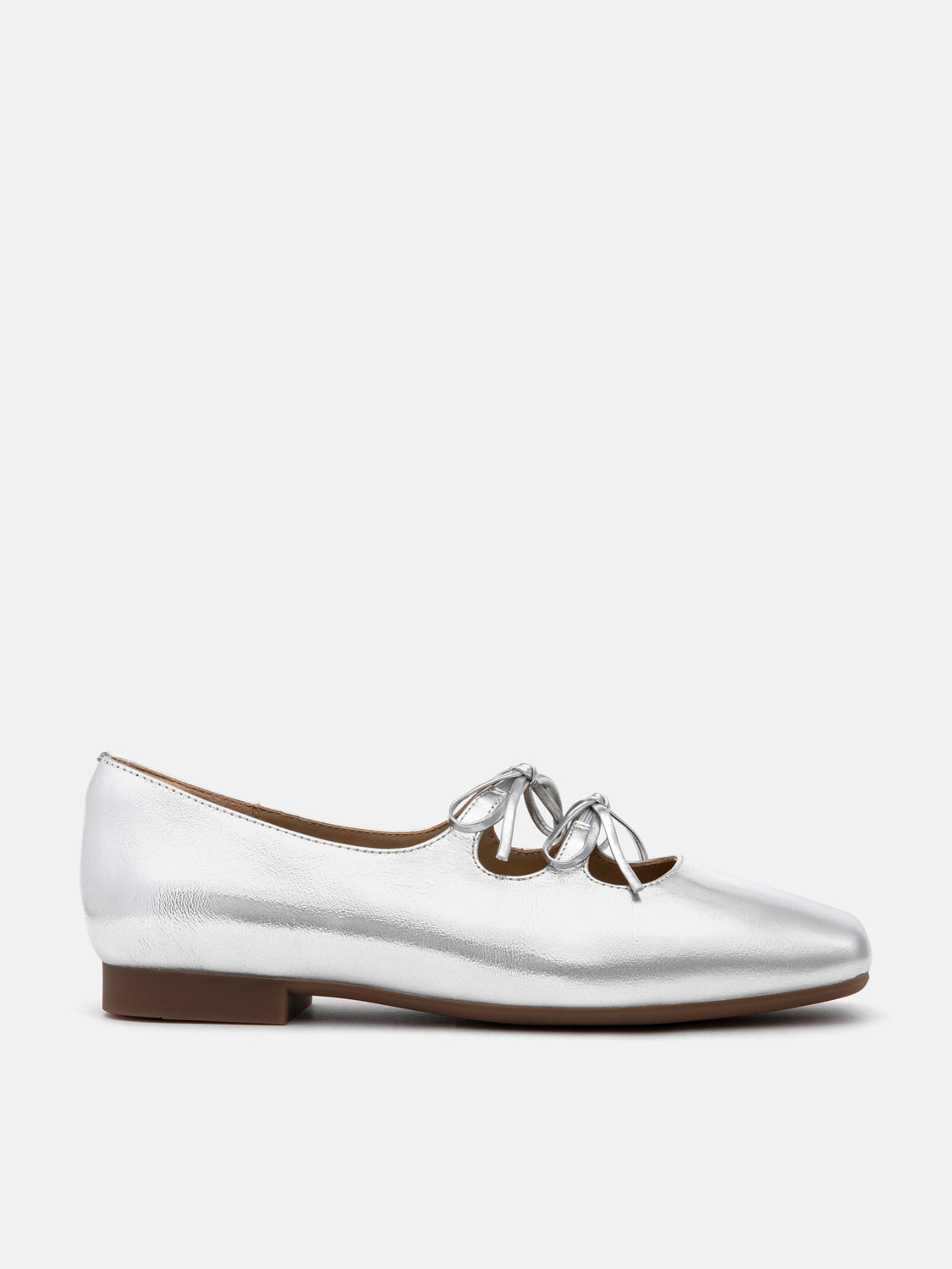 PAZZION, Tilda Bows Square Toe Flats, Silver