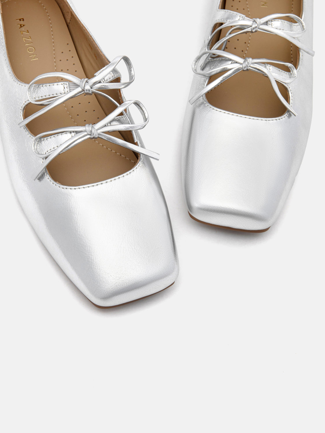 PAZZION, Tilda Bows Square Toe Flats, Silver